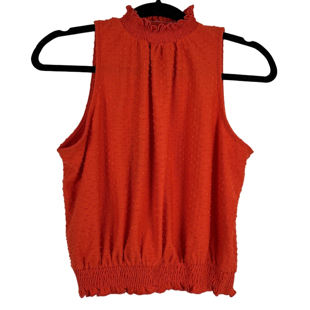 NWT W5 Womens Sleeveless Top Size S Red Ruffled Neck Swiss‎ Dot Boho Chic Trendy